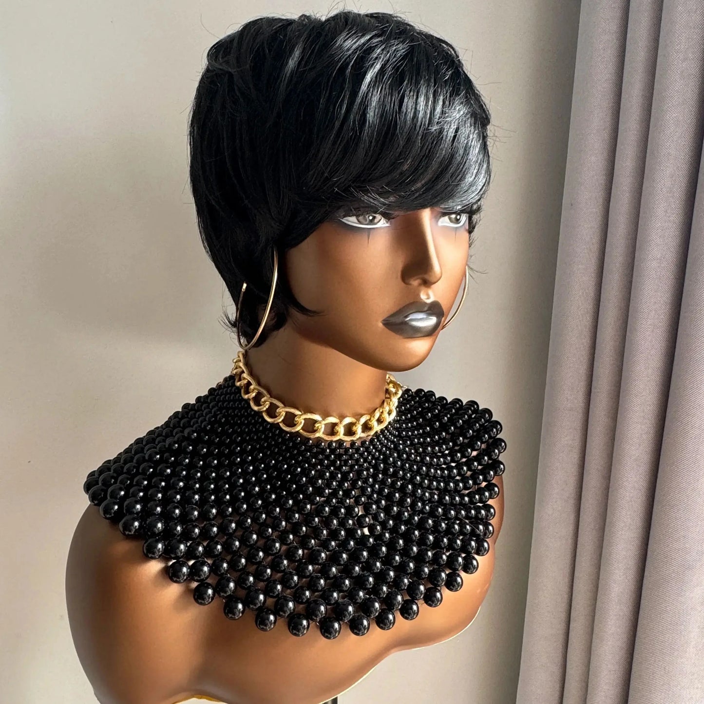 Pixie Cut 100% Full machine Human Hair Wig with Bangs for Women Short Layered Human Hair Brazilian Natural Black Hairs Cheap Wig