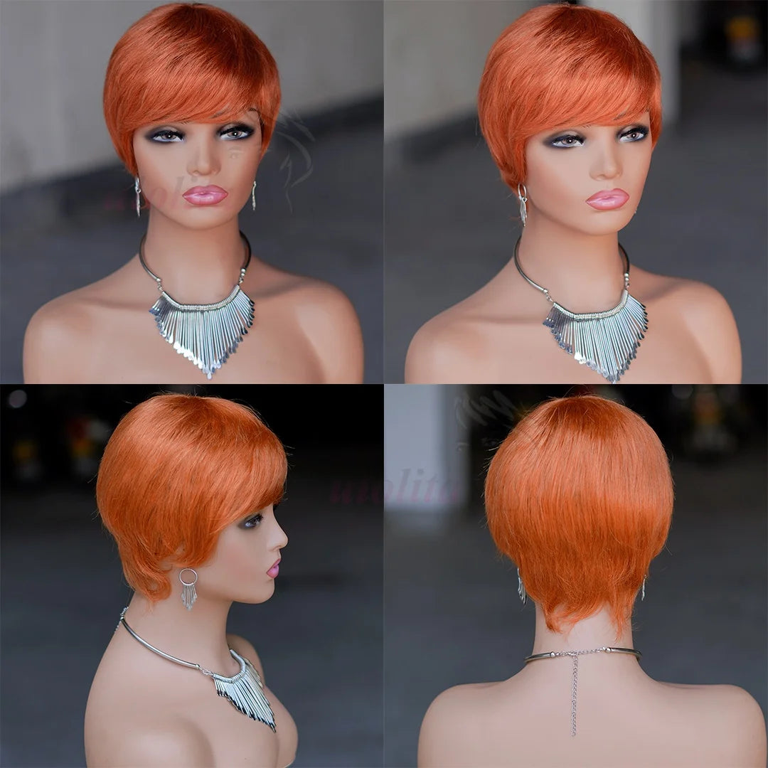 Short Straight Bob Wig Pixie Cut Wig Human Hair For Women With Bangs Brazilian Virgin Hair Non Lace front Cheap Wig Wholesale