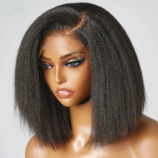 Ready To Wear Glueless 13X4 Kinky Straight Frontal Wigs 100% Human Hair Bob Brazilian Hair Yaki Straight Wigs For Women On Sale