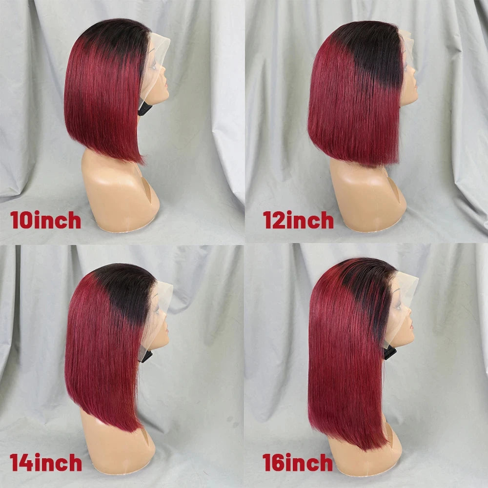 10-16 Inch 200% Density Straight Bob Wigs 30T4 Ombre Transparent 13x4 Lace Frontal Wigs Brazilian Remy Human Hair Wigs for Women