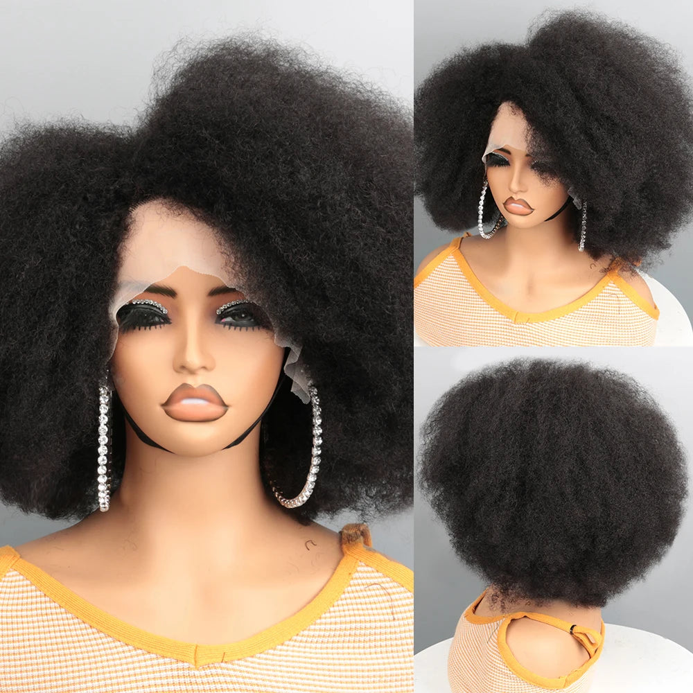 Afro Wigs for Black Women Kinky Curly Lace Front Wig Afro Short Bob Human Hair Wig 13x4x2 HD Lace Natural Hairline 250% Density