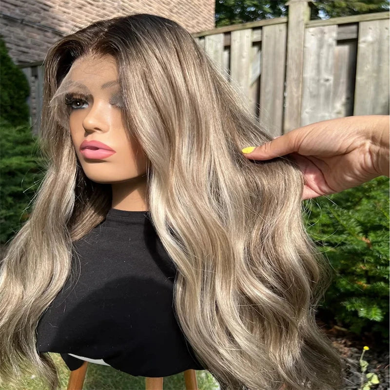 Highlight Wigs 100% Human Hair HD Lace Frontal Colored Full Lace Wigs Brown ombre Ash Blonde Brazilian Virgin Hair loose Wave