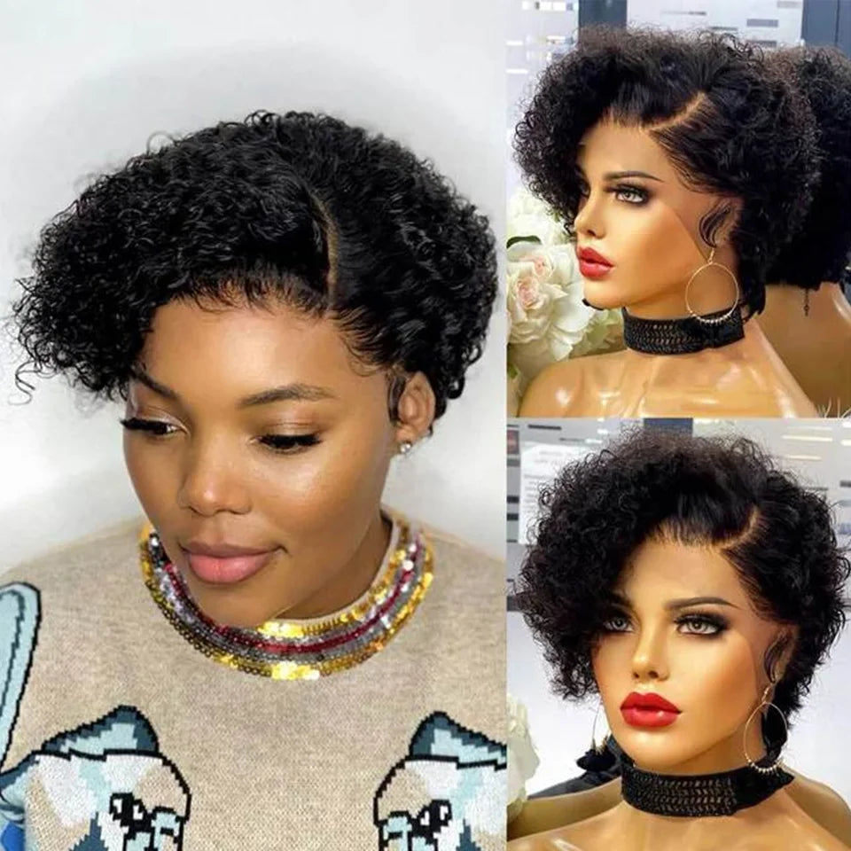 Short Bob Wig Pixie Cut Wig Curly Human Hair Wigs For Women 13x1 Lace Front Wigs Peruvian Deep Wave Lace Wig Preplucked Hairline