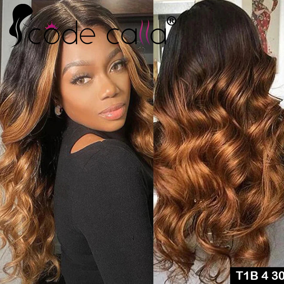 Ombre Brown13x4 HD Lace Front Wigs Human Hair Bone Body Wave 13x4 Human Hair Lace Frontal Wigs Transparent Lace Wig For Women