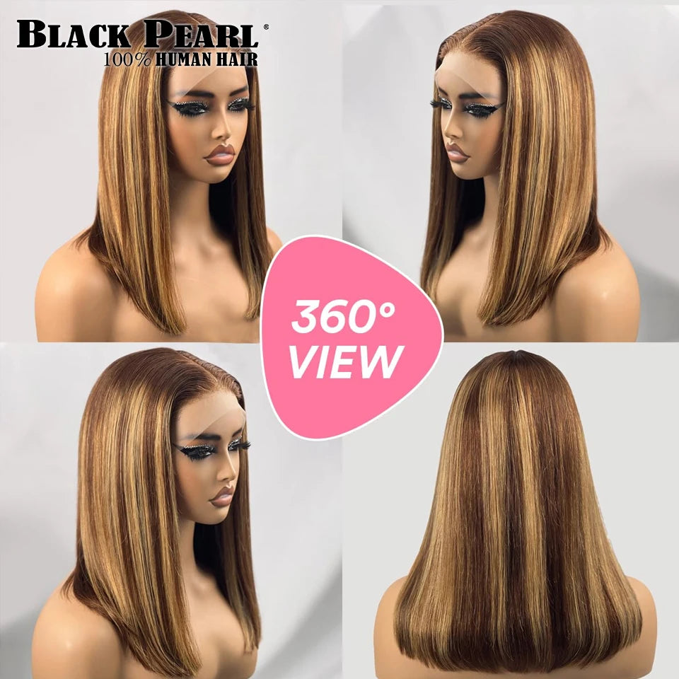 Black Pearl Brazilian Short Bob Wigs 100% Human Hair HD Transparent Lace Front Wigs For Black Women Pre Plucked with Baby Hair