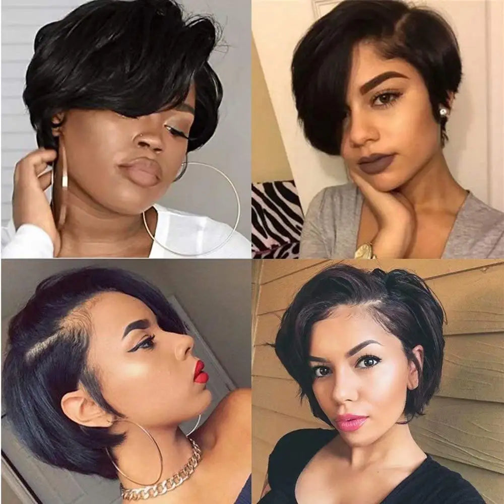 Colored Pixie Cut Remy Human Hair Wig Short Straight Bob 13x4x1 Transparent Lace Ombre Color Wig For Women PrePlucked Cheap Wig