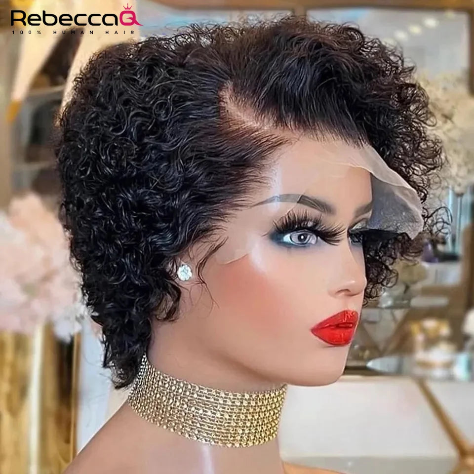 Short Bob Wig Pixie Cut Wig Curly Human Hair Wigs For Women 13x1 Lace Front Transparent Deep Wave Lace Wig Preplucked Hairline