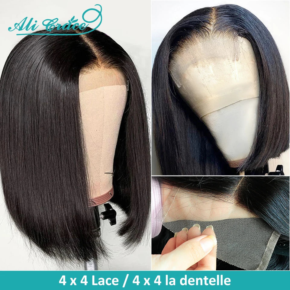 Ali Grace Hair Short Bob Wig 13x4 Lace Front Human Hair Wigs Peruvian 4x4 Lace Closure Bob Wig Remy Human Hair Wigs Pre-plucked