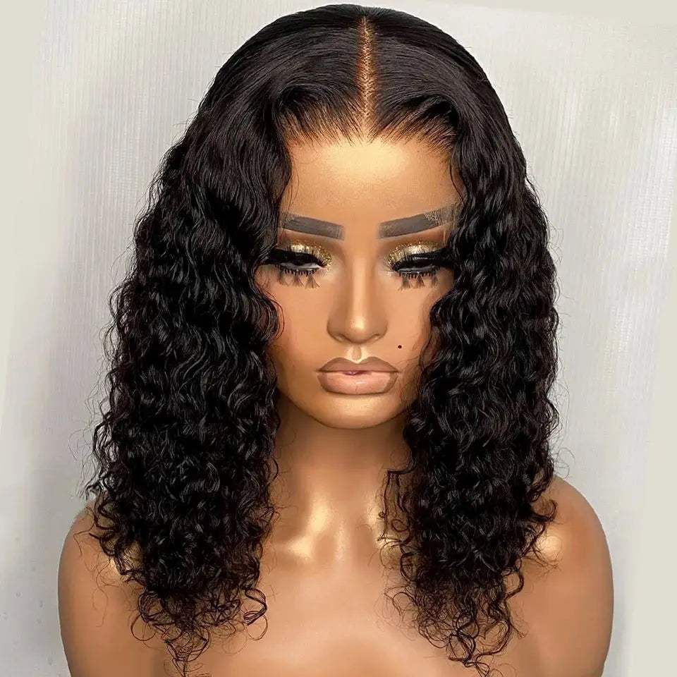 Deep Wave Short Bob Wigs For Black Women Human Hair Wig 100% Human Hair HD Transparent Lace Wigs Pre Cut Remy Straight Natural