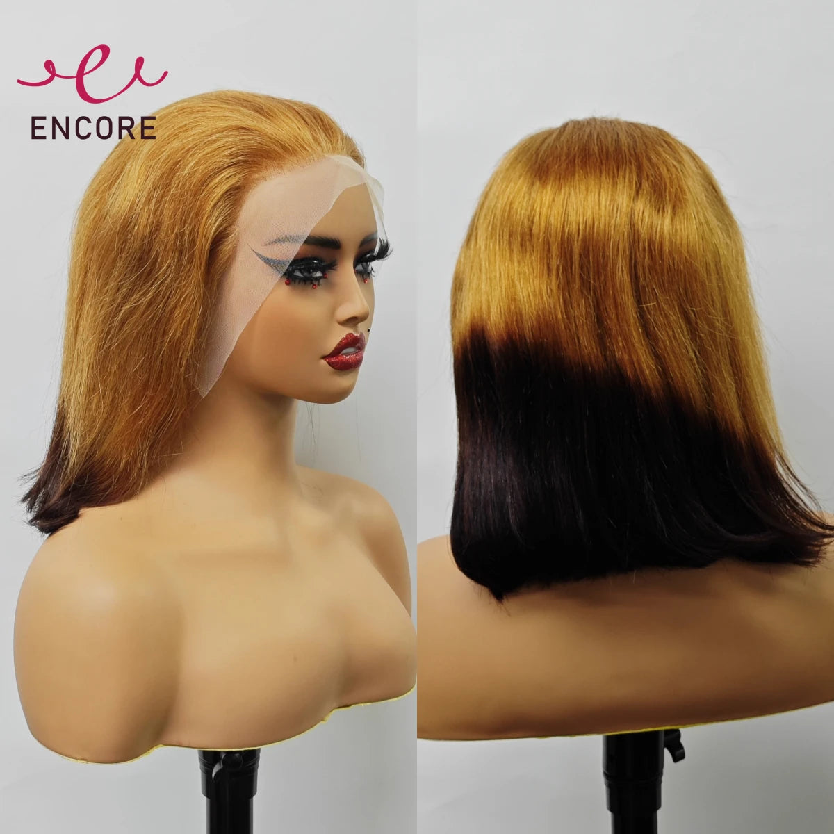 10-16 Inch 200% Density Straight Bob Wigs 30T4 Ombre Transparent 13x4 Lace Frontal Wigs Brazilian Remy Human Hair Wigs for Women