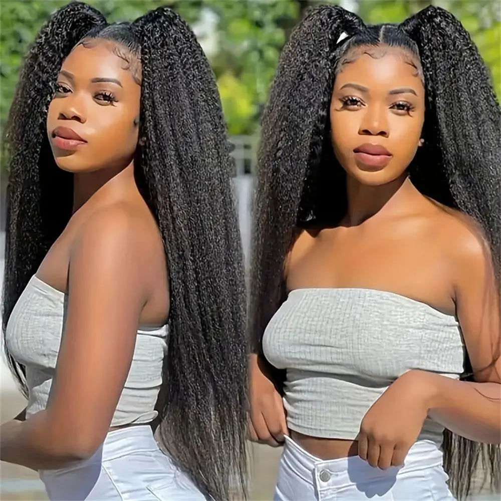 Kinky Straight 13x4 Transparent Lace Front Wigs Pre Plucked Yaki Straight Brazilian Lace Frontal Human Hair Wigs For Woman Wigs