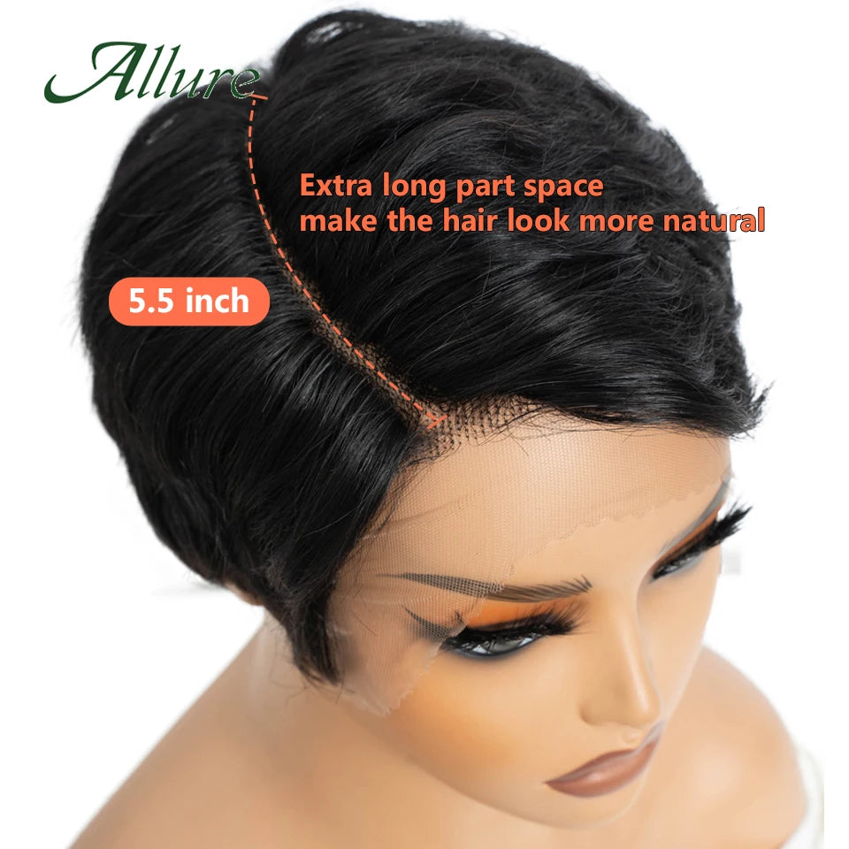 Short Pixie Cut Human Hair Wigs Natural Black Colored Hair T Part Lace Wig Brazilian Cheap Blonde 613 Ombre Remy Hair Wig Allure