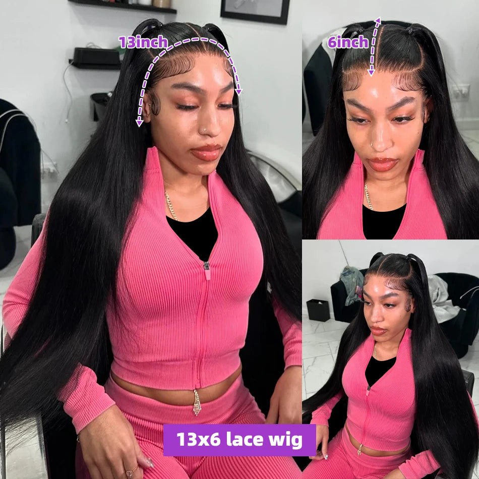 30 40Inch Bone Straight 13x6 HD Transparent Lace Front 100% Human Hair Wigs 250 Density 13x4 Lace Frontal Raw Hair Wig For Women