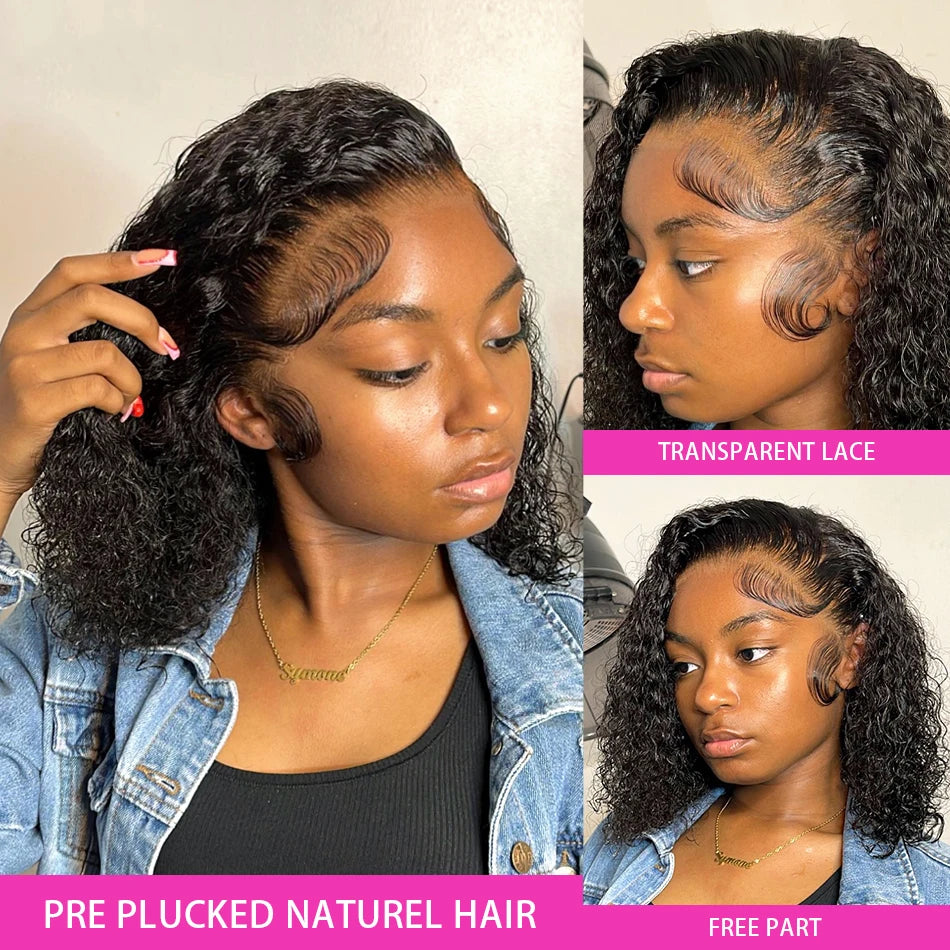 Kinky Curly 13X4 Lace Frontal 100% Human Hair Wigs Short Bob Wigs for Women Glueless Transparent Lace Front Wigs 180% Tissage