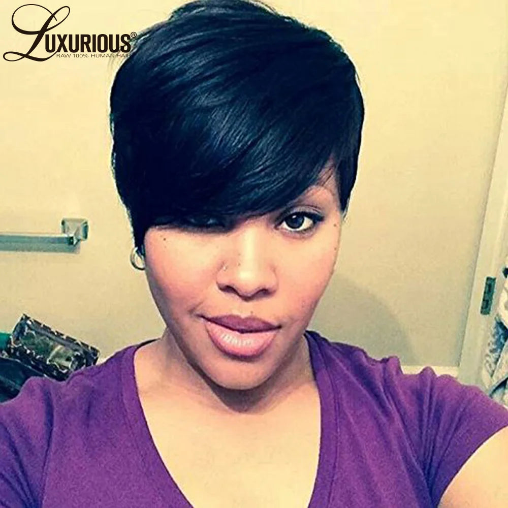 Straight Glueless Short Pixie Cut Wig For Women Wear And Go Pre Plucked Wigs Brazilian Virgin Remy Human Hair Machine Made Wig