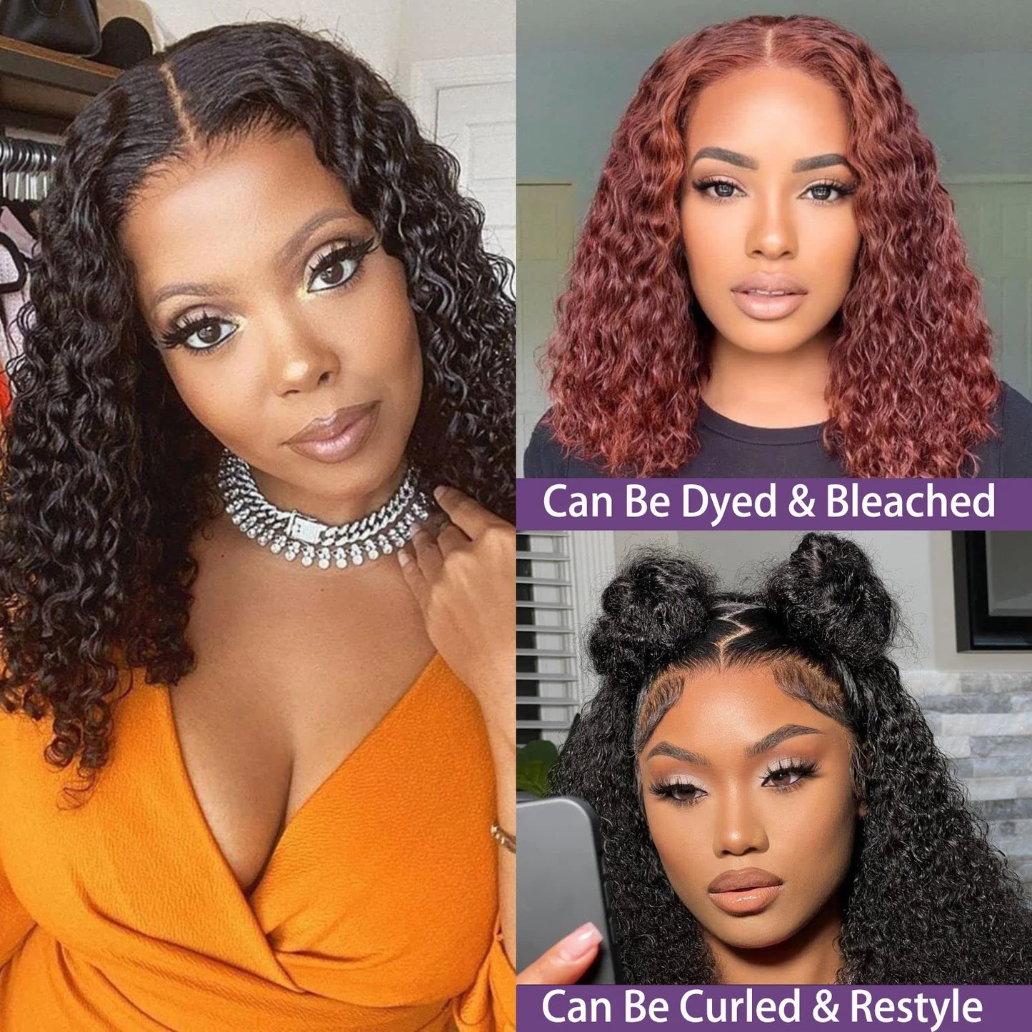 Water Wave 13x4 Bob Wigs Curly Deep Wig 100% Human Hair Wig 4x4 Lace Frontal Wigs For Women Pre Plucked 12 14 16 Inch Human Hair