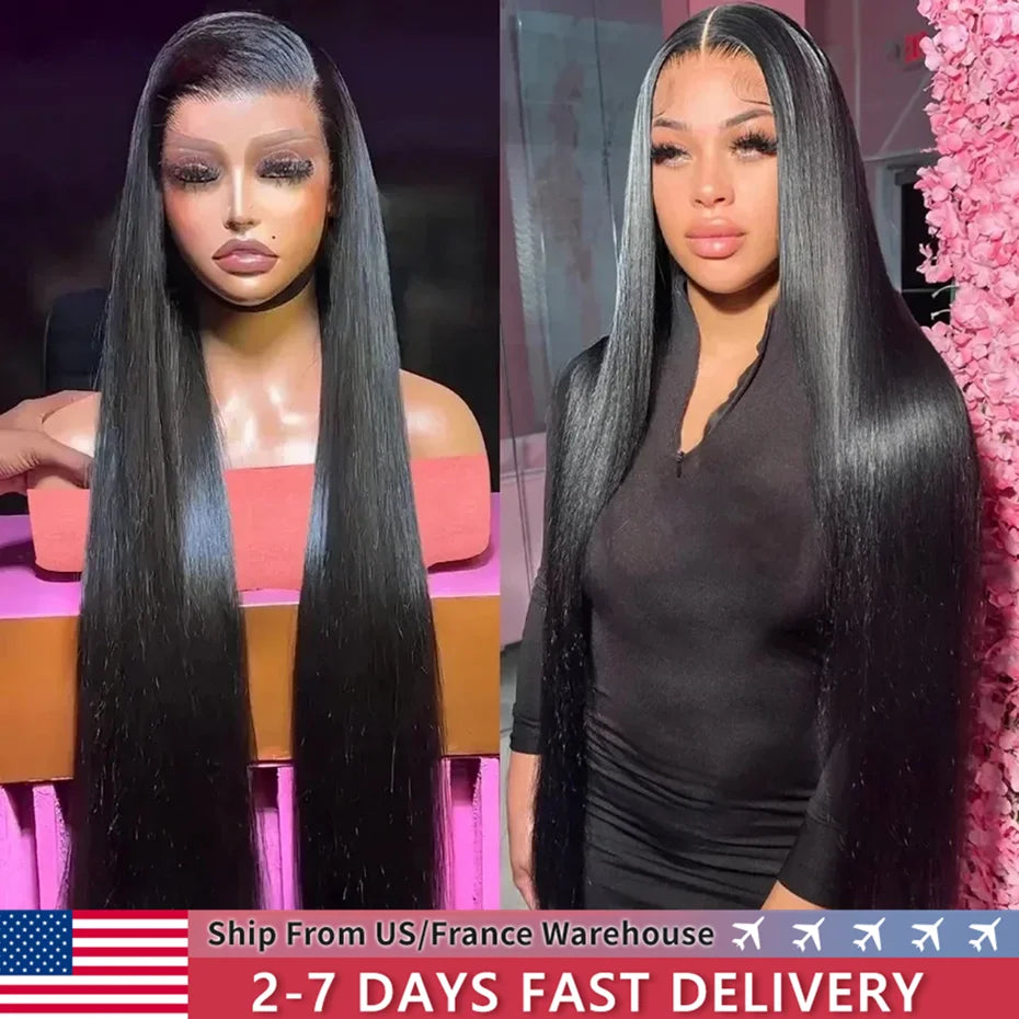 Straight 13x4 HD Transparent Lace Front Wig 30 32 Inch 13x6 Lace Frontal Wigs Human Hair 180 Density Brazilian Natural Black Wig