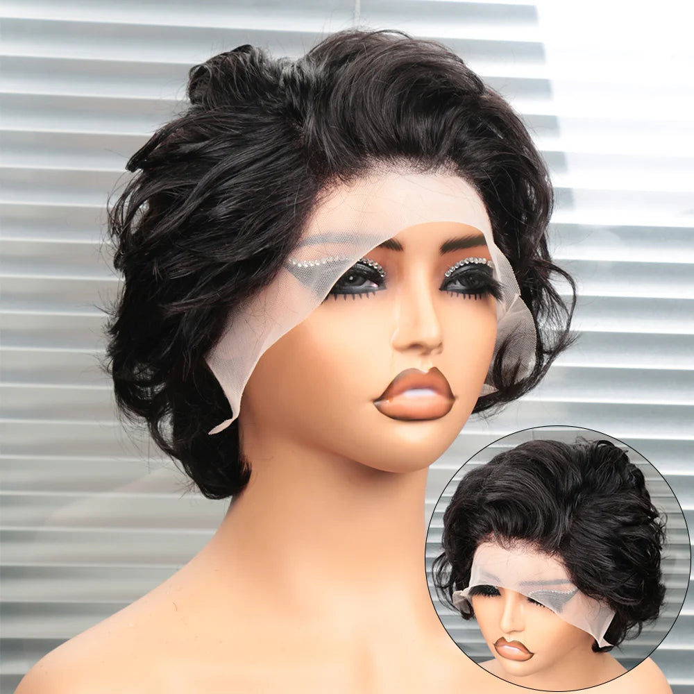 Pixie Cut Wigs Human Hair 13x4 Short Pixie Cut Lace Front Wig for Women Black Pixie Cut Transparent Frontal Wig Natural Wave Wig