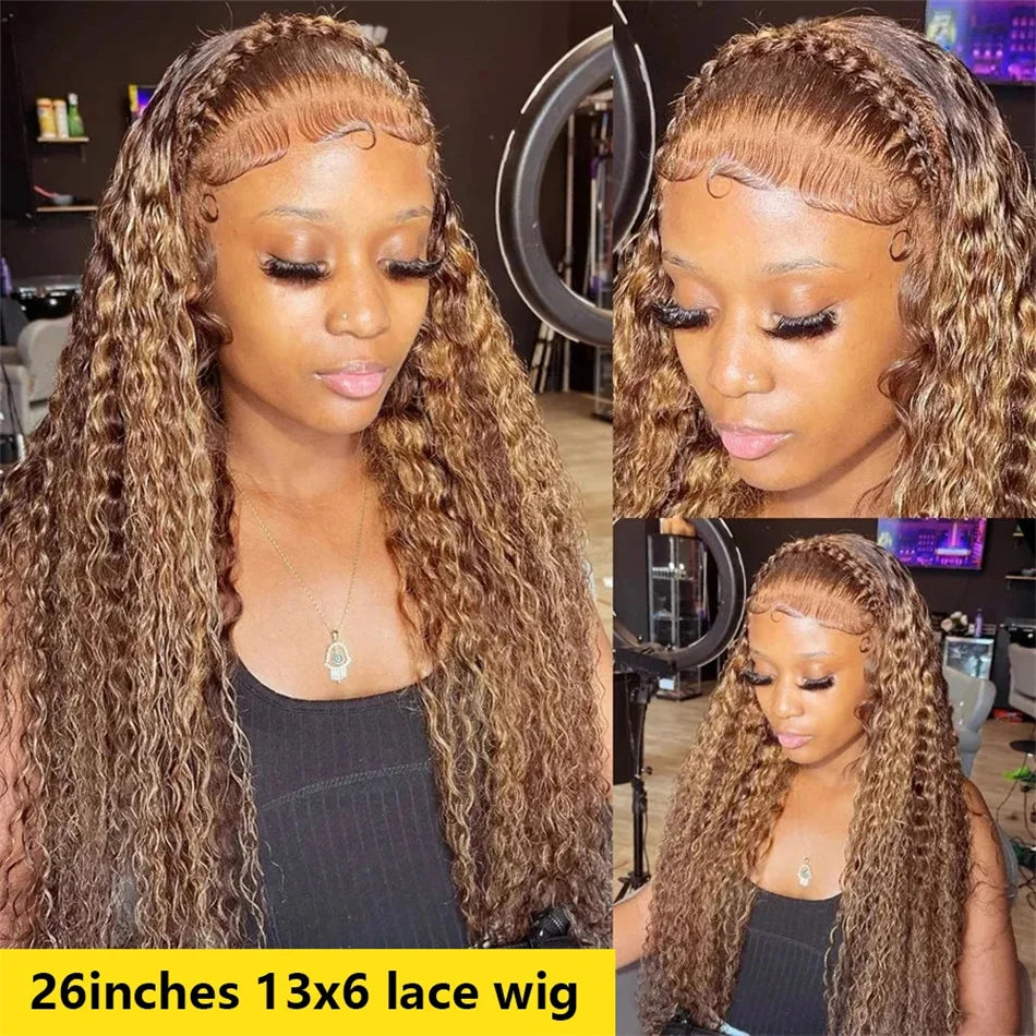 Highlight Human Hair Curly Wigs 30 Inch Hd Lace Front Wig Human Hair P4/27 13x4 13x6 Hd Lace Frontal Deep Wave Wigs for Women