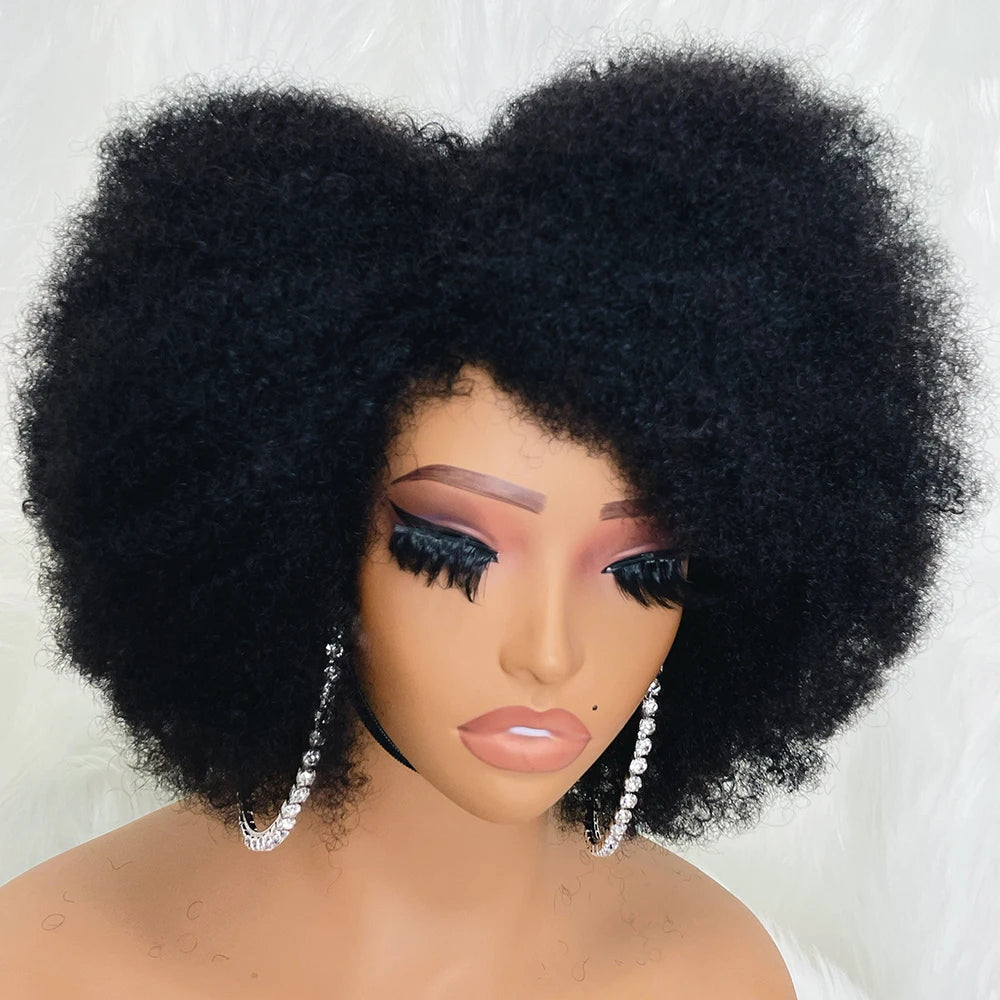 Afro Kinky Curly Lace Front Wig Natural Color Afro Bob Human Hair Natural Hairline 13X4X2 250% Density Short Human Hair Wigs