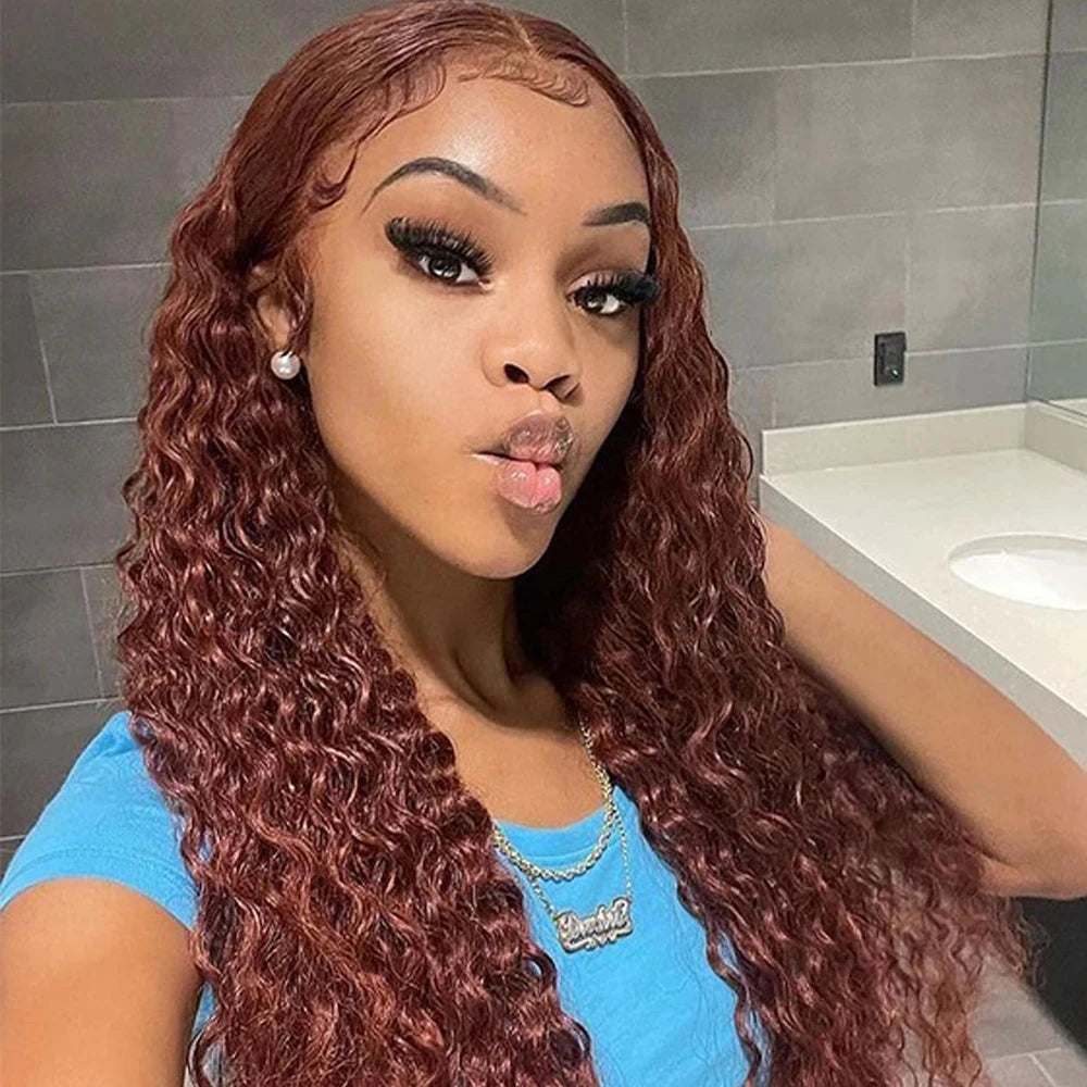 Reddish Brown Deep Wave Frontal Wig Transparent 13x4 Lace Frontal Wig Brown 13x6Lace Front Wig Colored Deep Curly Human Hair Wig