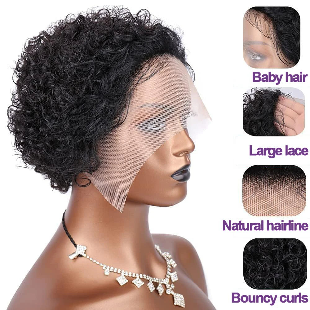 Pixie Cut Wig Curly Human Hair 13x1 Lace Frontal Wigs Human Hair Short Bob Human Hair Wigs 13x4 Lace Front Wigs For Black Women