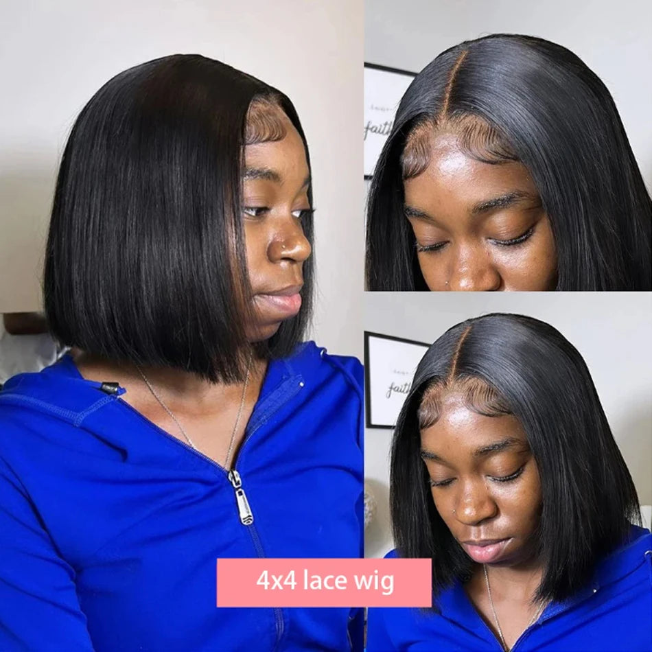 Wear And Go Glueless 100% Brazilian Human Hair Wig Bob HD Lace Bone Straight Short Bob 13x4 Lace Frontal Pre Plucked Ready To Go