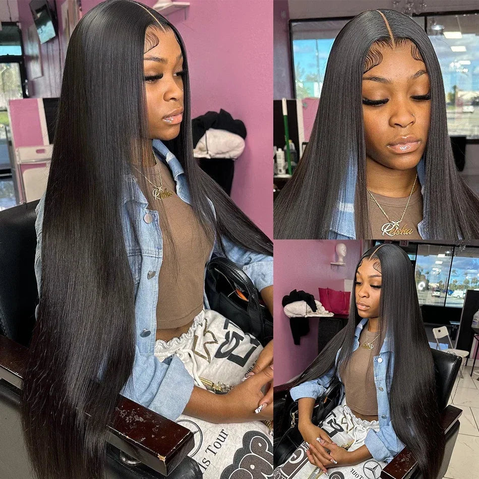 40 Inch Wear Go Glueless Wig 13x6 HD Transparent Bone Straight Lace Front Wigs Ready To Go 4x4 6x4 HD Glueless Wigs Pre plucked