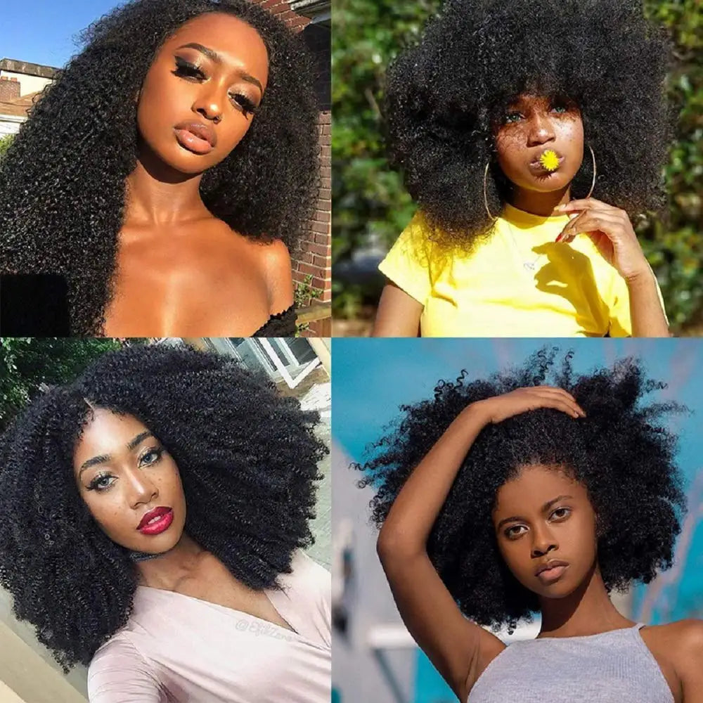 Afro Kinky Curly Human Hair Bundles 8 - 20 Inch Curly Weave 100% Unprocessed Virgin Extensions for Black Women Natural Color