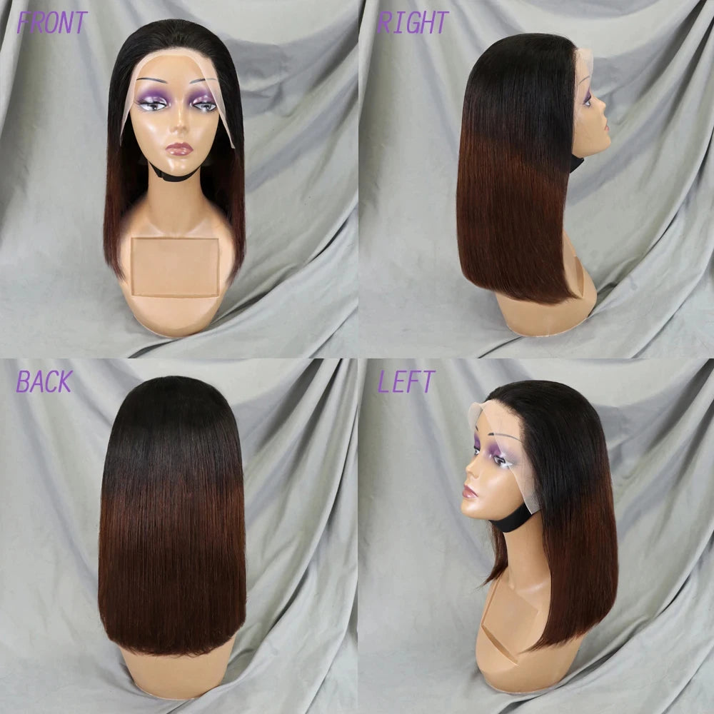 10-16 Inch 200% Density Straight Bob Wigs 30T4 Ombre Transparent 13x4 Lace Frontal Wigs Brazilian Remy Human Hair Wigs for Women