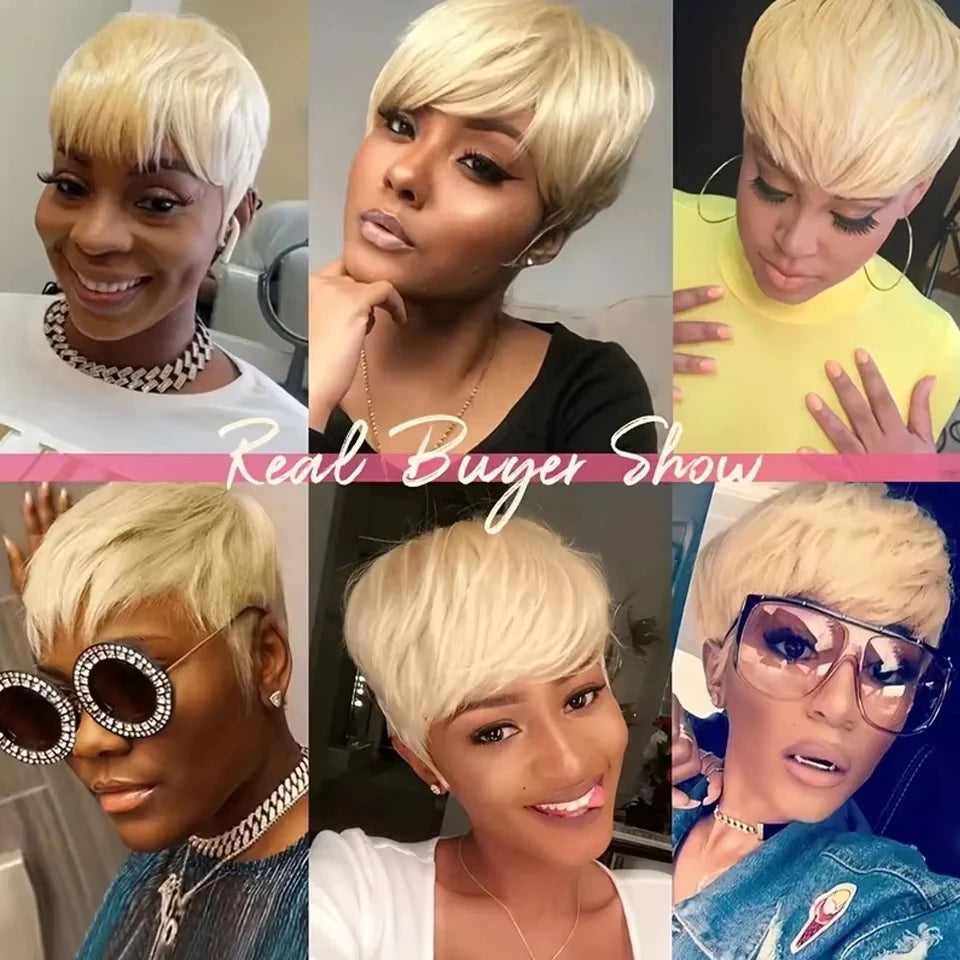 Short Straight Bob Wig Pixie Cut Wig Human Hair For Women With Bangs Brazilian Virgin Hair Non Lace front Cheap Wig Wholesale