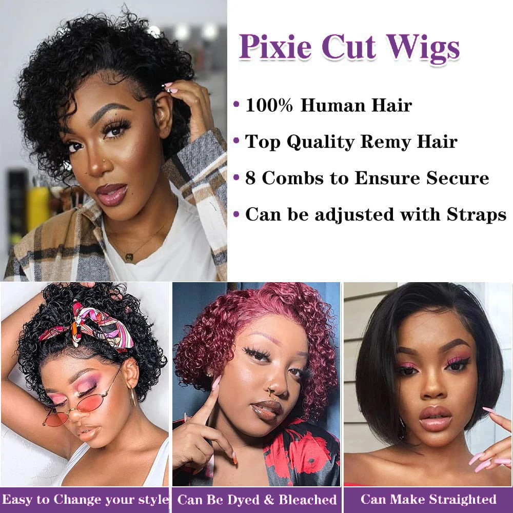 Pixie Cut Wig Curly Human Hair 13x1 Lace Frontal Wigs Human Hair Short Bob Human Hair Wigs 13x4 Lace Front Wigs For Black Women