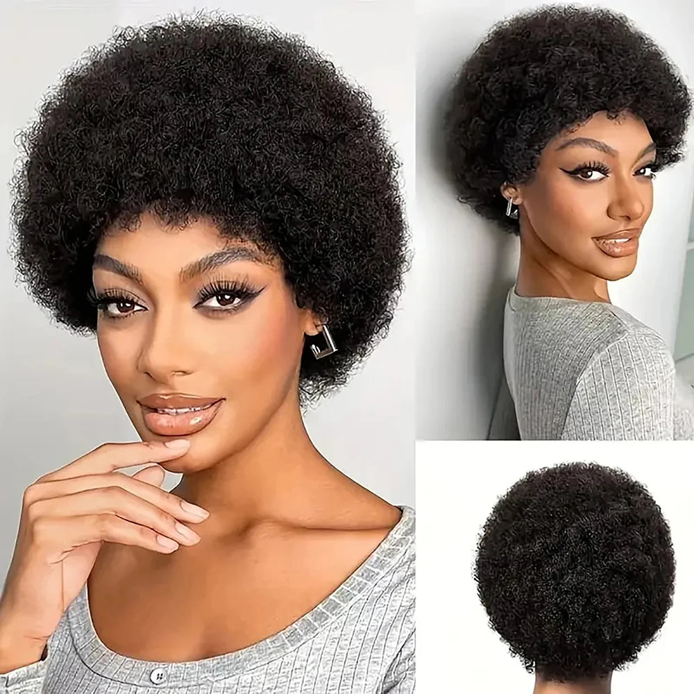 Afro Wigs Short Kinky Curly Human Hair Wig for Black Women 13X4 HD Lace Wigs Pixie Cut Wigs  Short Afro Kinky Curly Wig Cosplay