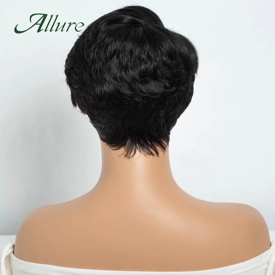 Short Pixie Cut Human Hair Wigs Natural Black Colored Hair T Part Lace Wig Brazilian Cheap Blonde 613 Ombre Remy Hair Wig Allure