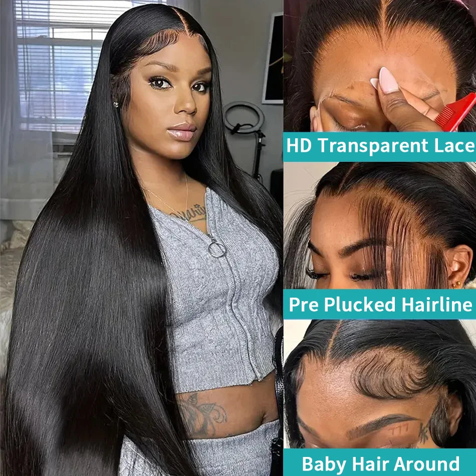 SHIPS FROM FRANCE High Density Bone Straight Human Hair Hd Lace Frontal Wigs 30 Inch 13x6 100% Brazilian Choice For Women Cheap On Sale Clearance