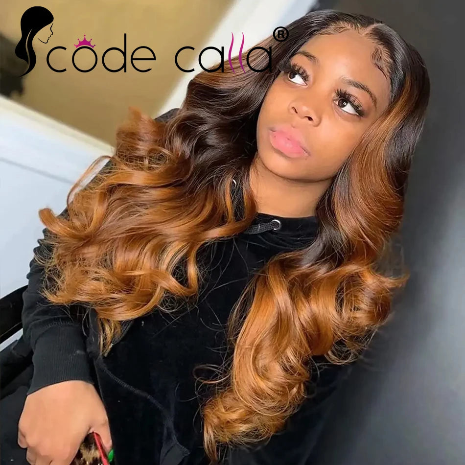 Ombre Brown13x4 HD Lace Front Wigs Human Hair Bone Body Wave 13x4 Human Hair Lace Frontal Wigs Transparent Lace Wig For Women