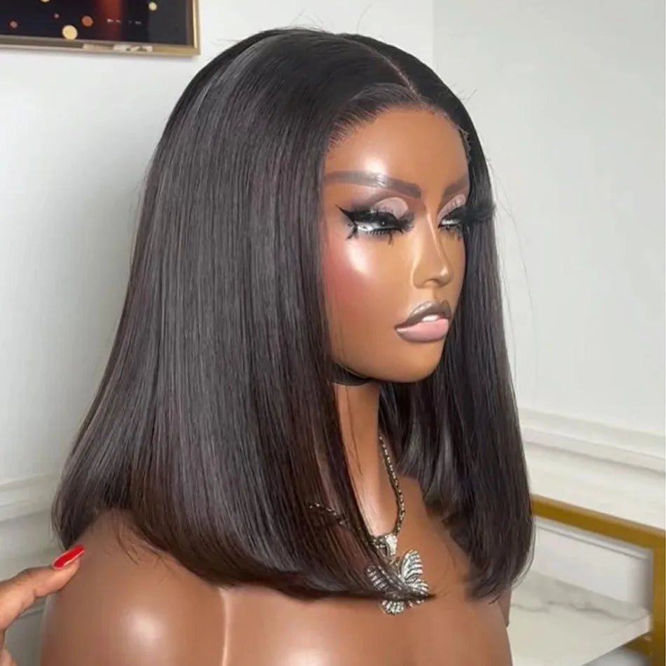 Wear And Go Glueless 100% Brazilian Human Hair Wig Bob HD Lace Bone Straight Short Bob 13x4 Lace Frontal Pre Plucked Ready To Go