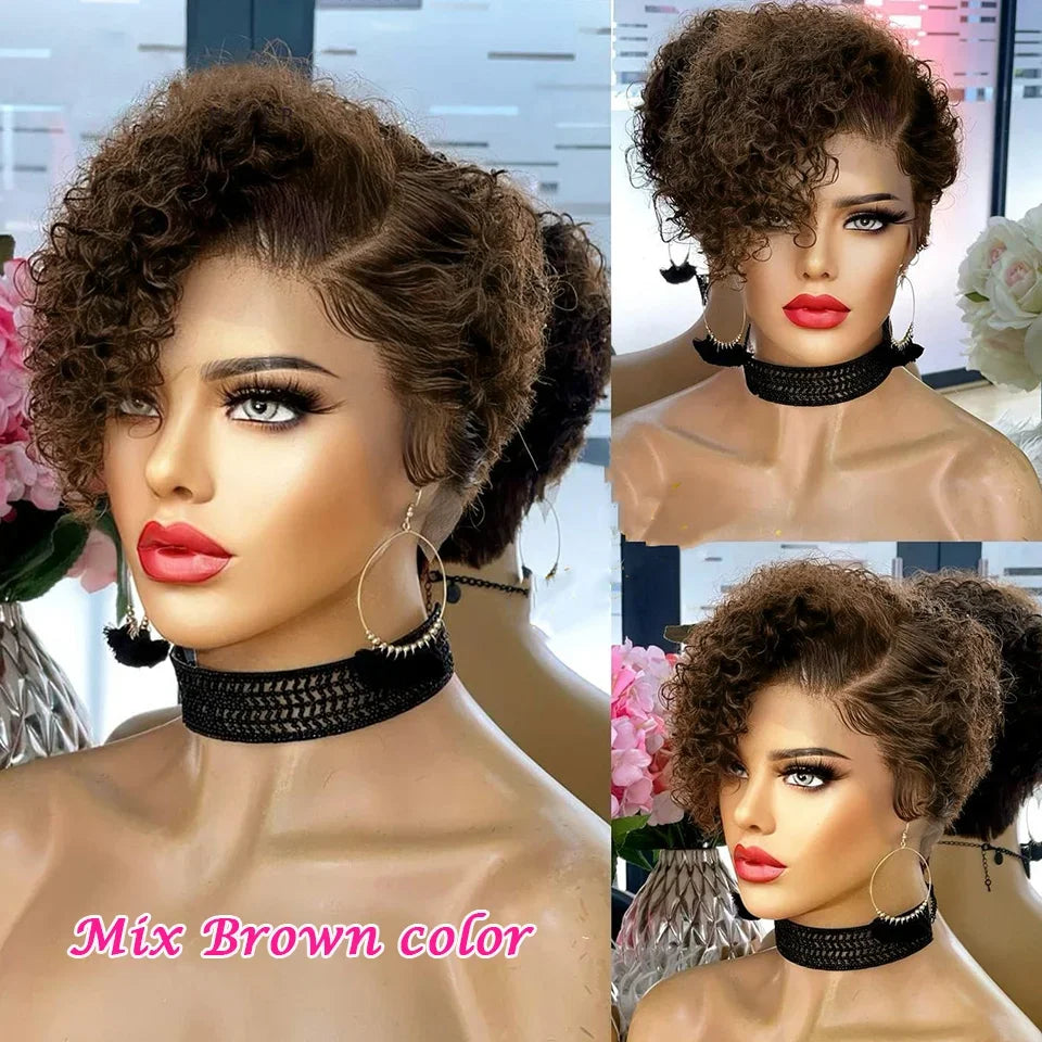 Short Bob Wig Pixie Cut Wig Curly Human Hair Wigs For Women 13x1 Lace Front Wigs Peruvian Deep Wave Lace Wig Preplucked Hairline