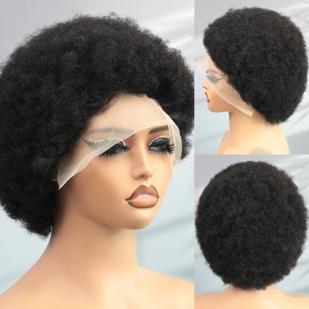 Afro Wigs Short Kinky Curly Human Hair Wig for Black Women 13X4 HD Lace Wigs Pixie Cut Wigs  Short Afro Kinky Curly Wig Cosplay