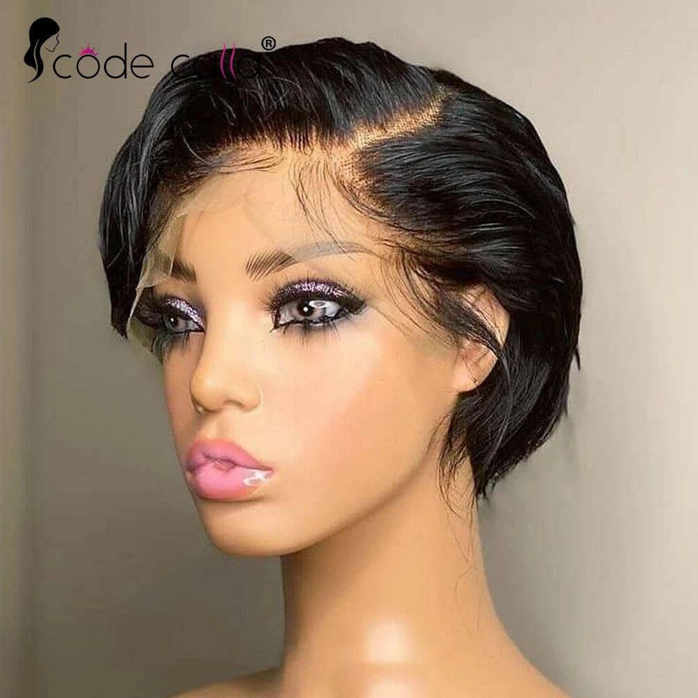 Straight Human Hair Wig 13x4x1 T Part Transparent Lace Wig Short Pixie Cut Wig Human Hair Wigs for Women 150% Density 6Inch