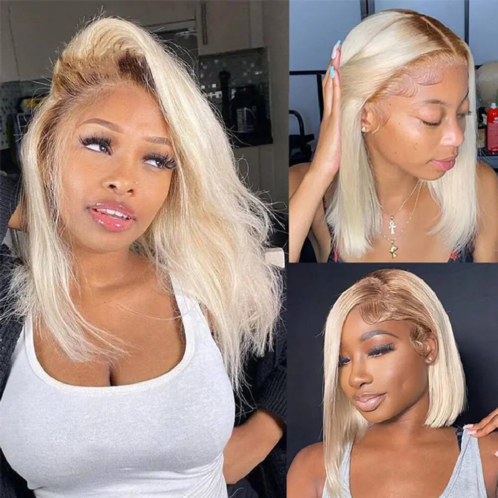 13x4  613 Blonde BOB Ombre Lace Fornt Wig Short Straight Bob Braizilian Human Hair Wigs  Transparent Lace Frontal Wig Preplucked