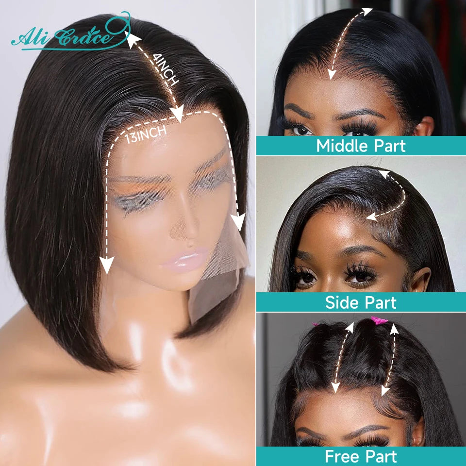 Ali Grace Hair Short Bob Wig 13x4 Lace Front Human Hair Wigs Peruvian 4x4 Lace Closure Bob Wig Remy Human Hair Wigs Pre-plucked