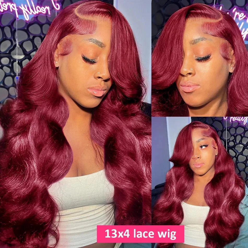 99j Burgundy Body Wave Human Hair 13x6 Hd Transparent Lace Front Wig 13x4 Colored 30 40 Inch Brazilian Hair For Women