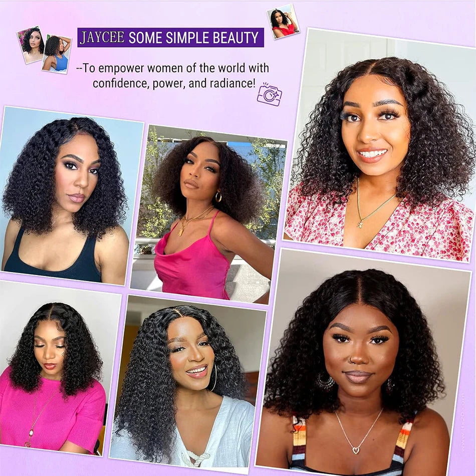 Kinky Curly 13X4 Lace Frontal 100% Human Hair Wigs Short Bob Wigs for Women Glueless Transparent Lace Front Wigs 180% Tissage