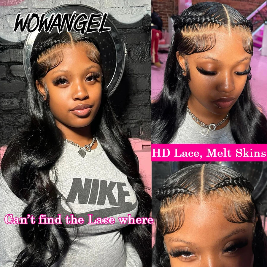 WowAngel 13x6 HD Lace Frontal Wigs Body Wave Human Hair Wigs Bye Bye Knots Skin Melted Pre Plucked Brazilian Hair For Women