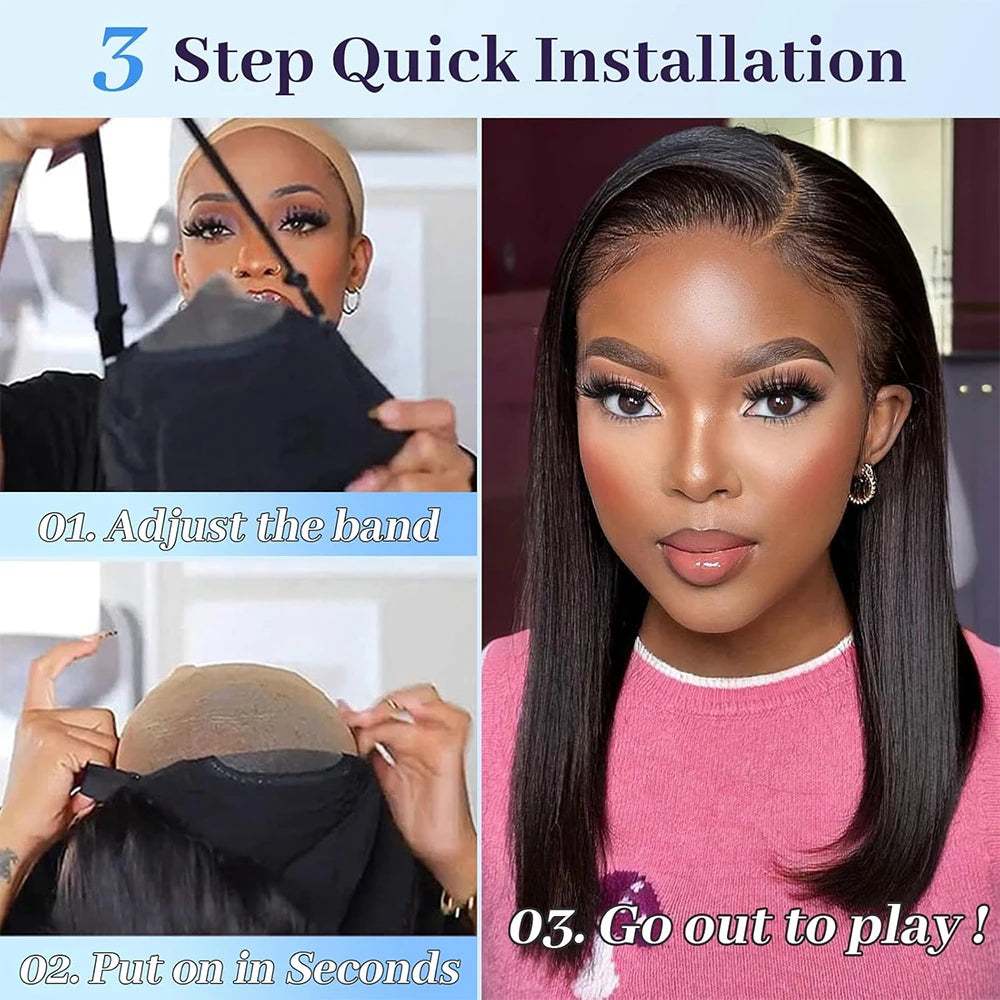 Wear And Go Glueless Wig Human Hair Ready to Wear Brazilian Straight Bob Wig Human Hair 4x4 Lace Closure Wig