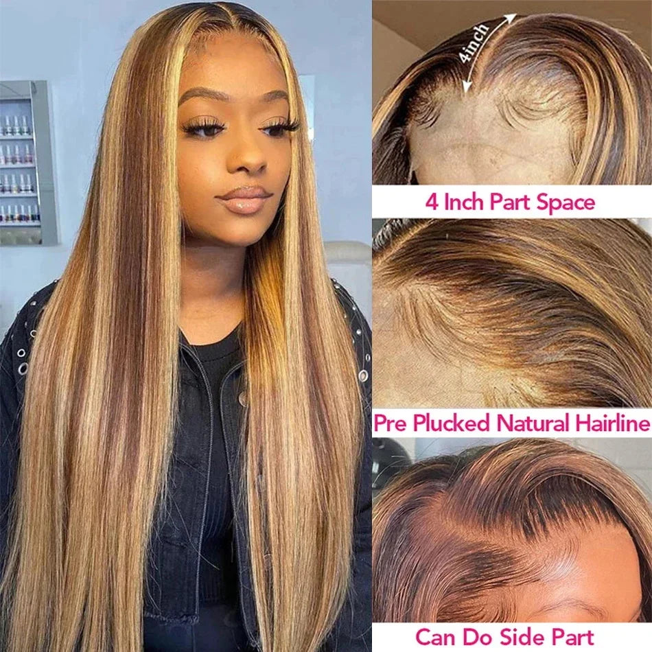 Highlight Wig 13x6 Hd Lace Frontal Wig Natural Hairline PrePlucked 30 Inch 13x4 Honey Blonde Straight Lace Front Wigs Human Hair