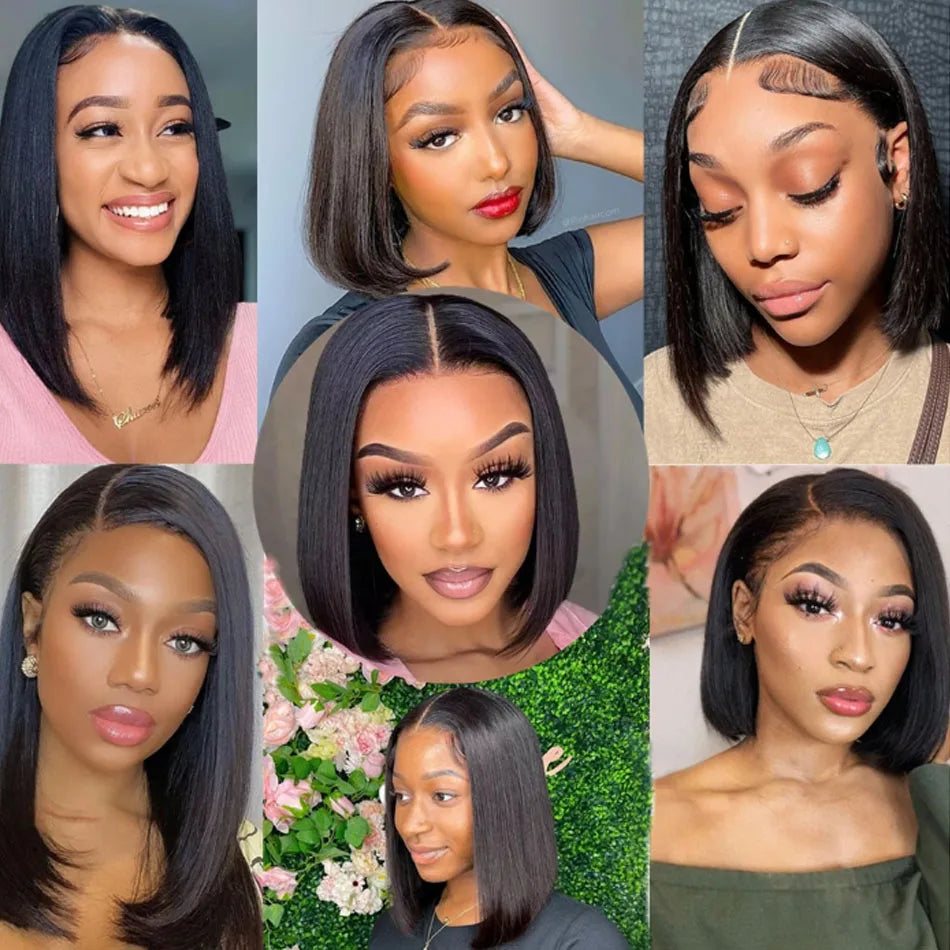 13X4 Glueless Natural Hair Wig 180Density Straight Bob Wig 4X4 Lace Brazilian Wigs 100% Human Hair Wigs For Woman Wigs 8-16 Inch