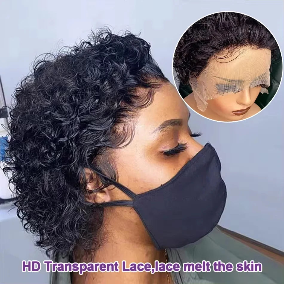 Pixie Cut Wig Curly Human Hair 13x1 Lace Frontal Wigs Human Hair Short Bob Human Hair Wigs 13x4 Lace Front Wigs For Black Women