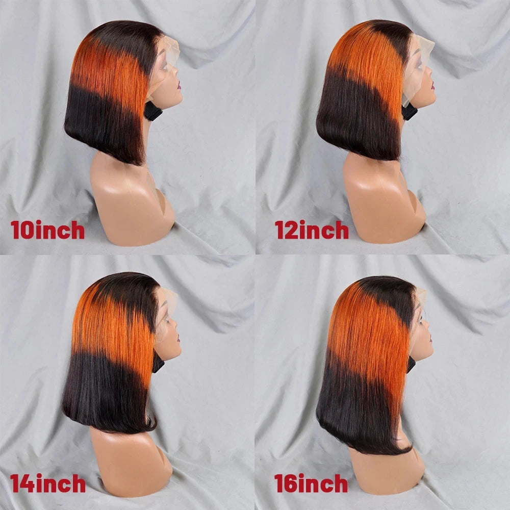 10-16 Inch 200% Density Straight Bob Wigs 30T4 Ombre Transparent 13x4 Lace Frontal Wigs Brazilian Remy Human Hair Wigs for Women